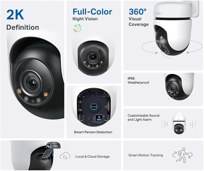Tapo 2K Outdoor Wired Pan/Tilt Security Wi-Fi Camera, 360° View, Motion Tracking, Works w/Alexa & Google Home, Color Night Vision, Free AI Detection, Cloud & SD Card Storage(up to 512GB), Tapo C510W - Image 3