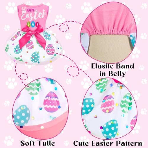 Cute Happy Easter Day Dog Dress Bunny Eggs Easter Dog Cat Clothes Pink Tulle Pet Doggie Apparel Outfit with Bowknot for Small Dogs Puppy Cat Girl Costume - Image 6