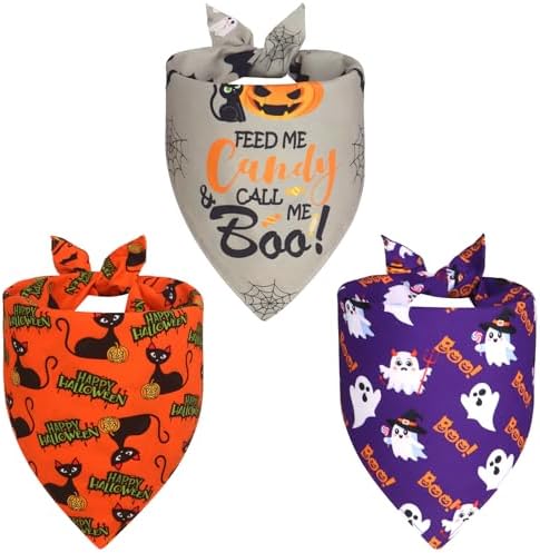 Halloween Dog Bandanas Large 3PCS, 6 Pattern Fall Scarf for Boy Girl - Image 2