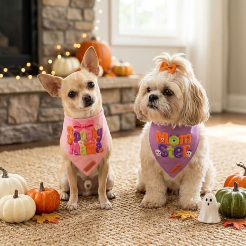 PTDECOR Halloween Dog Bandanas Girl, Knitter‑Look Print Pet Scarf, Small - Image 2