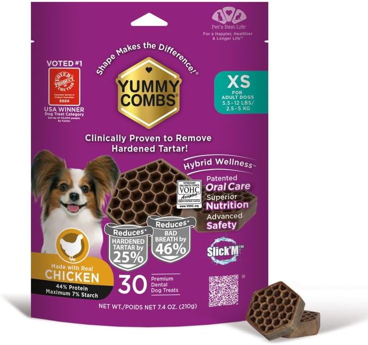 Yummy Combs Dog Dental Treats – Vet VOHC Approved, Removes Tartar & Cleans Teeth – Yummy High Protein Chicken Treat for Extra Small Dogs (Mini Pack, 30 Count) by YummyCombsDogDentalTreats
