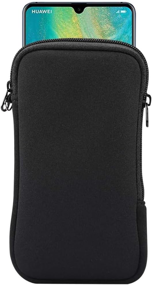 Neoprene Shock Absorbing Proof Pouch Large Cell Phone Sleeve Case Cover w Zipper/Neck Strap for iPhone 14 Plus Samsung Galaxy Note20 Ultra S22 Ultra A13 A03 A23 Moto G Power 2022 LG Stylo 6 (Black) by Unknown