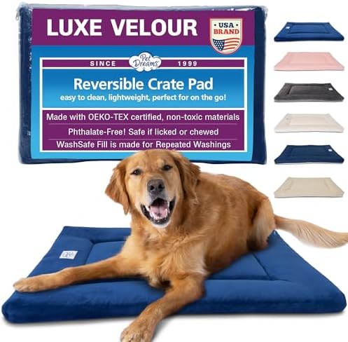 Pet Dreams Dog Crate Pad - Washable Kennel Mat, Crate Pads for Dog Cages, Non-Toxic, Flat Indoor Cat Bed, Fits iCrate 18, 24, 30, 36, 42, 48 Inches (Blue, Large, 36") by PetDreams