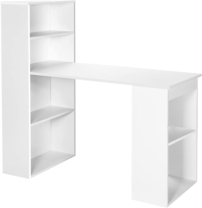 Tangkula White Computer Desk with Bookshelf, Writing Study Desk with Storage Shelves & CPU Stand, Modern Compact Computer Workstation for Home & Office, Space-Saving Design | Modern Compact Workstation w/Bookshelf Storage & CPU Stand, Space-Saving Desi... - Image 9