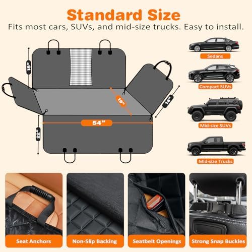 URPOWER Dog Car Seat Cover for Back Seat, Waterproof Hammock for Car & SUV - Image 6