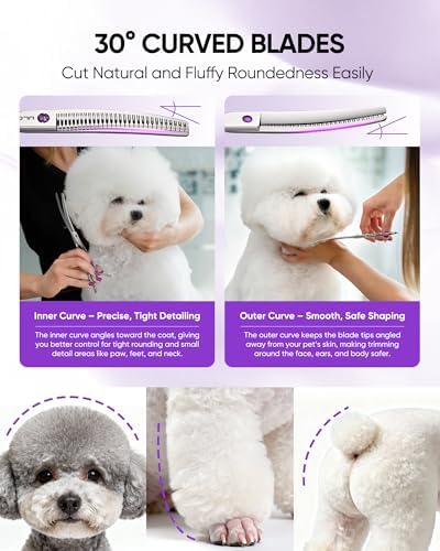 ULG 7.5” Dog Grooming Chunker Shears – 30° Curved Pet Grooming Scissors, Japanese 440C Stainless Steel, 30 Comb & Chunker Teeth, 60% Thinning Rate, Reversible Butterfly Handles for Face, Nose & Body - Image 4