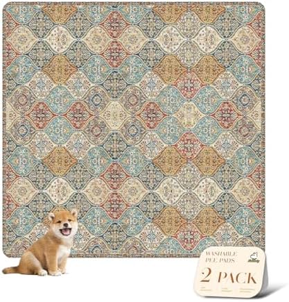 nunubaby 2PACK Washable Pee Pads for Dogs, Stylish, Non-Slip and Leak-Proof Pee Pads. Reusable Potty Pads for Dogs for Crates and Floors.(Cream/Multi,72" x72" ) by Nunubaby