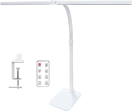 LED Desk Lamp with Clamp and Base, Dual Head Monitor Light | 24W Dimmable Eye-Caring Task Lamp with Timer, Anti-Glare Cover and Gooseneck for Home Office Dorm, Workbench and Study by MACASA