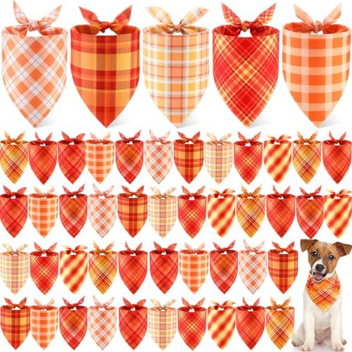 Weewooday 50 Pcs Fall Thanksgiving Plaid Dog Bandanas Bulk for Medium by Weewooday