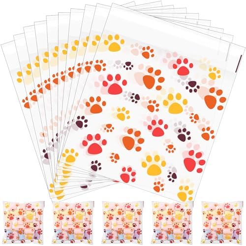 Pasimy 200 Pcs Dog Paw Treat Bags, Clear Self Adhesive Fall Color by Pasimy