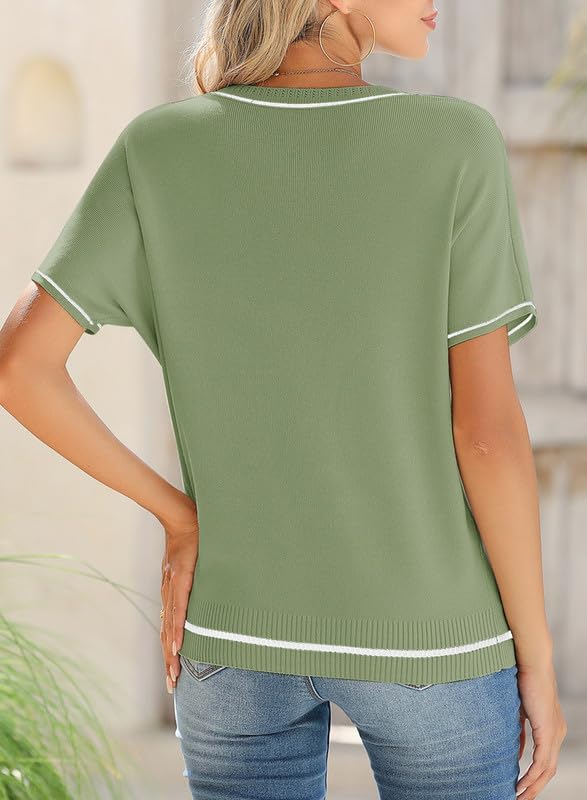 SHEWIN Womens Tops Trendy Short Sleeve Shirts Crewneck Lightweight Knit Sweater Top Business Casual Outfits - Image 3