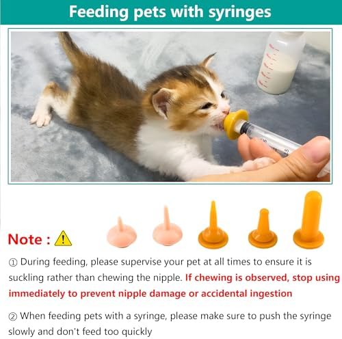 Pet Feeding Bottle and Syringe Set for Puppies and Kittens(1 Bottles,2 Syringes,6 Nipples,1 Storage Measuring Cup) - Image 3