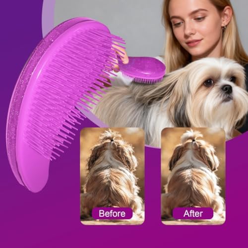 Small Dog Brush, Skin-friendly Soft Bristles (Glitter Rose Red) - Image 5