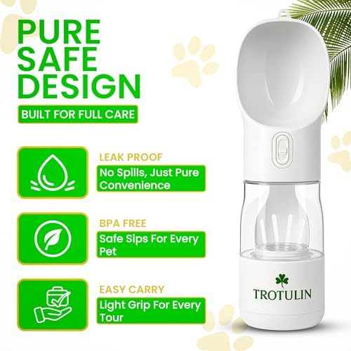 3-in-1 Portable Dog Water Bottle & Food Container,Leak Proof Pet Dispenser with Bowl, Poop Bag Holder & Wrist Strap, BPA Free Travel Water Bottle for Dogs & Cats, Outdoor Walks & Hiking - Image 2