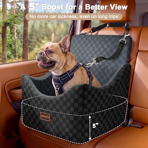 JOEJOY Elevated Dog Car Seat for Small/Medium Dogs up to 35 lbs, Memory Foam Booster Seat with Detachable Washable Cover, Travel-Safe Car Bed with Safety Belts & Storage Pockets, Dark Grey - Image 2