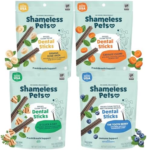 Shameless Pets Dental Chews for Dogs, Variety Pack, 4-Pack by SHAMELESSPETS