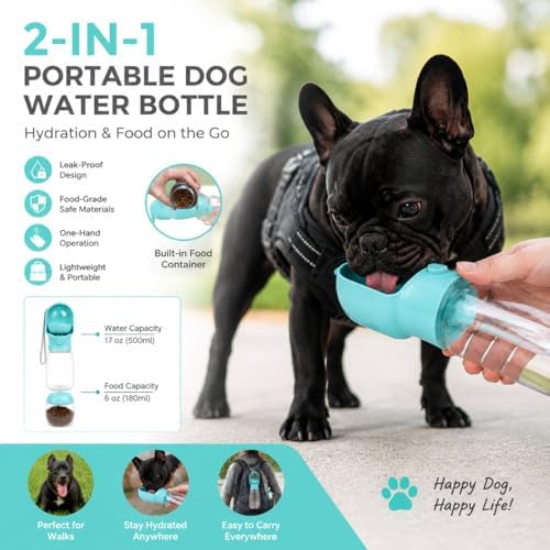 2-in-1 Dog Cat Portable Water & Food Travel Dispenser Bottle (Blue) - Image 4