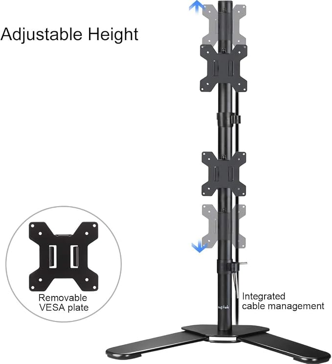 Suptek Dual LED LCD Monitor Stand up Free-Standing Desk Mount for 2 / Two Screens up to 32 inch Extra Tall 31.5 inch Pole Heavy Duty Fully Adjustable Stand Vertical Array (ML6802) - Image 3