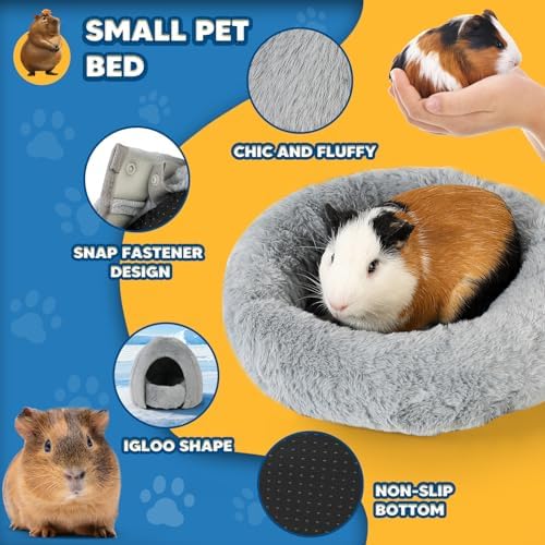 Guinea Pig Hideout - Fluffy Separable Small Pet Bed with Snap Fastener, Cuddler-Style Guinea Pig Bed with Round Shape Surrounds, Igloo Shape, Grey - Image 4
