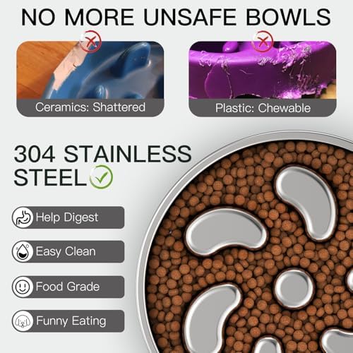 Feedoo Slow Feeder Dog Bowl-3Cups for Large Breeds, Double Wall Food-Grade Stainless Steel, Heavy Duty with Non-Slip Rubber Base, Puzzle Maze Bowl to Slow Down Eating - Image 4