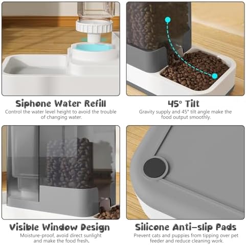 GearRoot Automatic Cat Feeder and Water Dispenser, 2 in 1 Gravity Pet Food Feeder and Water Dispenser Detachable Cat Food Dispenser for Small Dogs and Cats, Gray - Image 4