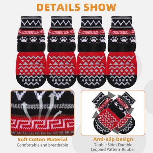 KOOLTAIL Dog Socks to Prevent Licking Paws for Hardwood Floors Anti Slip,Warm Winter Pet Boots&Paw Protector with Grippers,Double Sides Puppy Shoes Booties for Small Medium Large Senior Dogs S - Image 3