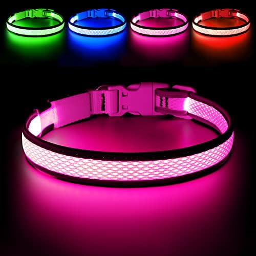 Flashseen LED Dog Collar, Light Up Dog Collar USB Rechargeable, Pink, L by Flashseen