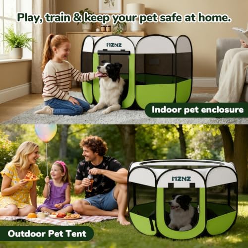 Dog Cat Small Animal Puppy Playpen Crate, Large, Green - Image 5
