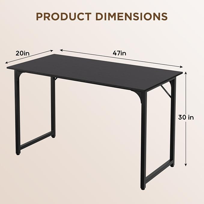 PayLessHere | 47 Inch Computer Desk | Black | Sturdy Office Desk | Metal Frame, Adjustable Feet | Water-Resistant, Scratchproof Surface | Writing Table for Home Office or Study | Pack of 1 - Image 3