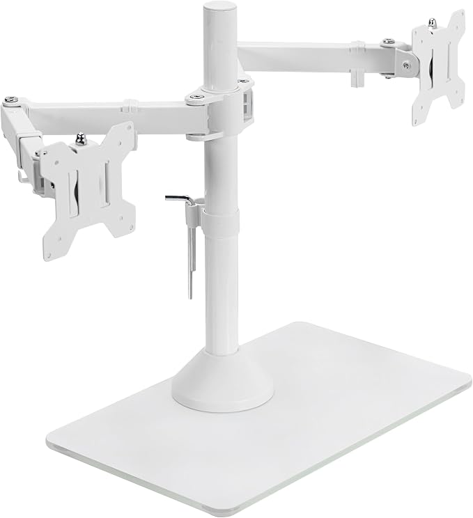 VIVO Dual Monitor Desk Stand for 13 to 32 inch Screens, STAND-V002FGW | Articulating, Freestanding Adjustable Monitor Arm, White with Glass Base, Computer Stand for 2 Monitors, Holds 22 lbs Each by Unknown