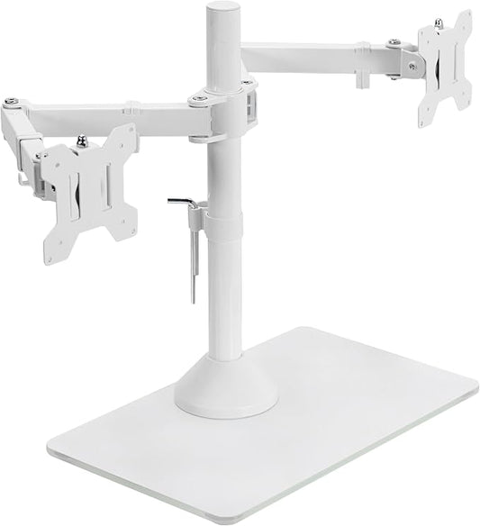 VIVO Dual Monitor Desk Stand for 13 to 32 inch Screens, STAND-V002FGW | Articulating, Freestanding Adjustable Monitor Arm, White with Glass Base, Computer Stand for 2 Monitors, Holds 22 lbs Each by Unknown