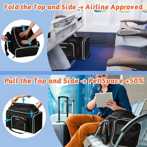 Petskd Top and Side Expandable Small Pet Carrier Airline Approved, Black - Image 2