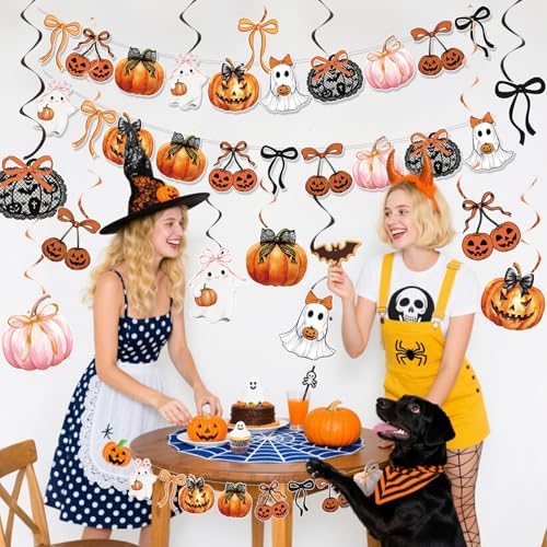 Halloween Party Decorations Bows and Pumpkins Banner Decor Spooky Cute Halloween Party Supplies for Girls or Kids Indoor Trick or Treat Celebration - Image 4