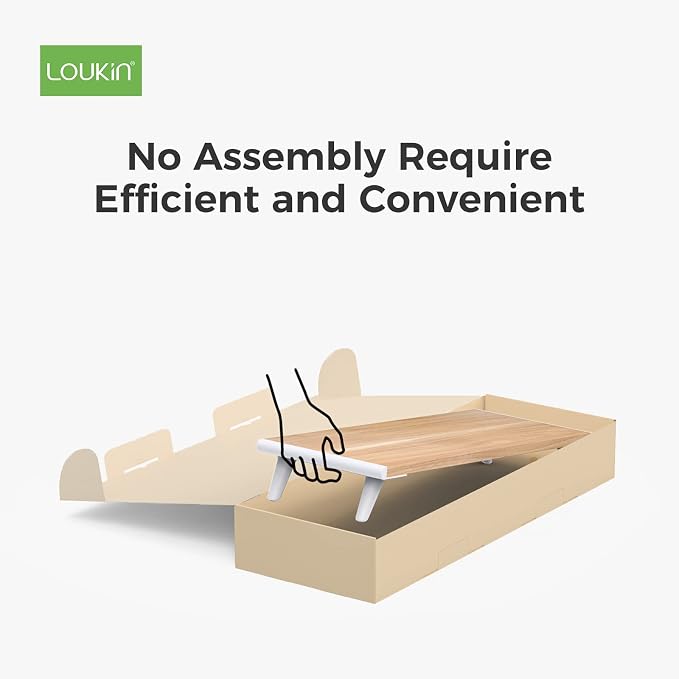 loukin Monitor Stand Riser for Desk, 22.4" x 8.3" Larger Computer Stand for Laptop, PC, Printer, Sturdy Desktop Computer Shelf with Non-Skid Rubber, Home Office, Natural Wood - Image 3