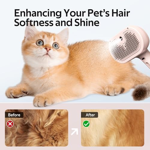 Pet Grooming Brush with Electronic Mist Spray - Gentle Deshedding Tool for Cats & Dogs, Pet Steam Brush，Reduces Shedding, Soft Bristles, Promotes Healthy Coat-Comes with a hair smoothing comb-Red - Image 5