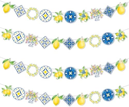 Capri Lemon Party Decorations 4 Pack Mediterranean Banner Garland Blue and Yellow Tile Design Lemon Summer Party Supplies for Birthday, Baby Shower, Bridal Shower by CrazyJanpartydecorationhome