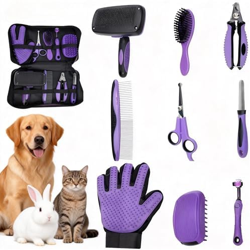 Cat Grooming Kit,Kitten Puppy Pet Dog Grooming Kit,Dog Slicker Brush,9PCS by Unknown