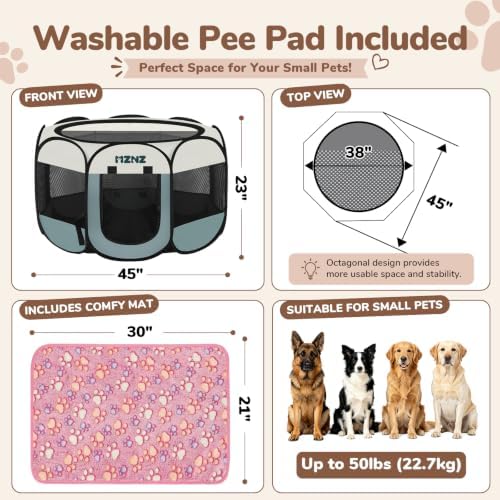 Dog Cat Small Animal Puppy Playpen Crate with 2 Blankets, Large, Grey - Image 2