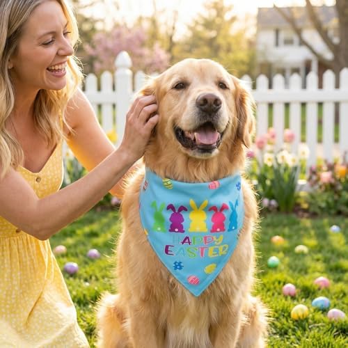 Easter Dog Bandanas 2PCS-XLarge,Adjustable Holiday Party Pets Rabbit Easter Egg Outfits,Triangle Reversible Pet Scarf for Boys and Girls,Dog Costume Gifts for Extra Large Dogs - Image 6