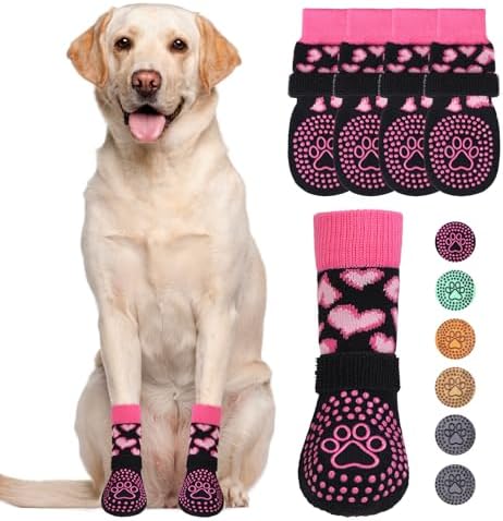KOOLTAIL Valentines Dog Socks Shoes Costume to Prevent Licking Paws, Winter Dog Boots&Paw Protector for Hardwood Floors Anti Slip,Traction Control Grip Booties for Small Medium Large Senior Dogs, L by KOOLTAIL