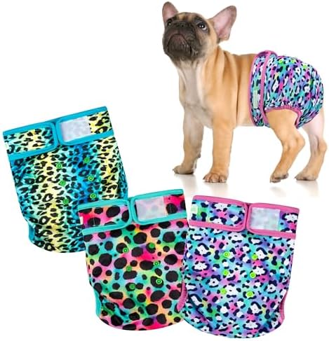 wegreeco Frenchie Dog Diapers Female No Tail Hole,Washable Pet French Puppy Bulldog Diapers Female for Period Heat,Reusable Doggy Doggie Dog Diapers （Cow Pattern X-Large） by wegreeco