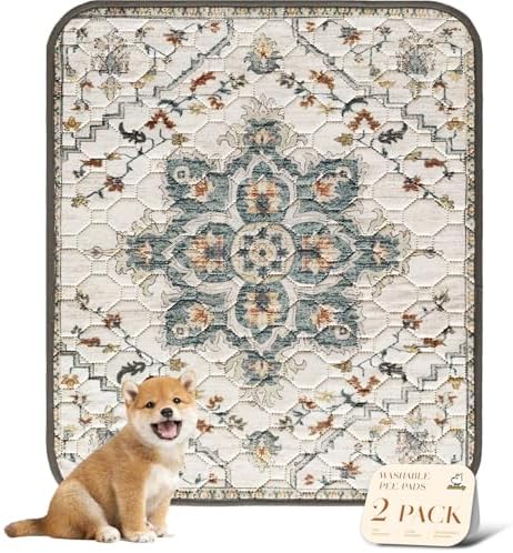nunubaby Washable Pee Pads for Dogs, Stylish, Non-Slip and Leak-Proof Pee Pads. Reusable Potty Pads for Dogs for Crates and Floors.(Beige/Floral, 31" x36" ) by Nunubaby