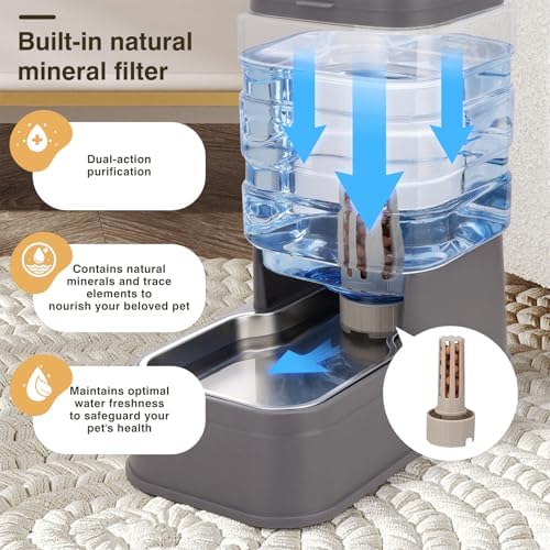 Pawzone 2 Pack Automatic Cat Feeder and Water Dispenser 1.3 Gallon Dog Gravity Food Feeder and Water with Ice Pack Stainless Steel Dry Food and Water Bowl for Small Medium Large Pets (Grey) - Image 5