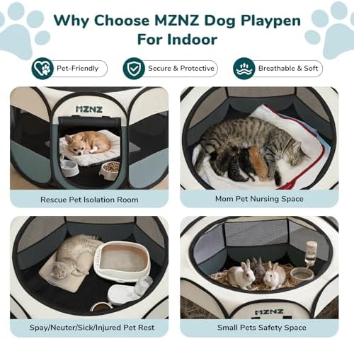 Dog Playpen, Portable Cat Playpen Crate Indoor for Dogs Cats Rabbits, Foldable Small Animal Guinea Pigs Bunny Cage Enclosure for Outdoor, Pop Up Dogs Cats Tent Kennel with Carrying Case, Grey - Image 3