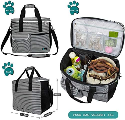 PetAmi Dog Travel Bag Organizer, Pet Supplies Tote, Stripe Black Large - Image 2