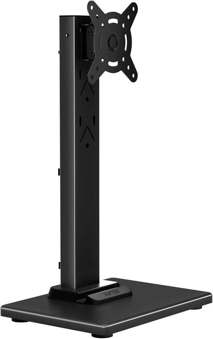 Suptek Single LCD Monitor Stand Mount Riser for 13-43 Inch Screen | Holds up to 44lbs, Free-Standing, Swivel, Height Adjustable, Rotation, 50-100mm VESA Base by suptek