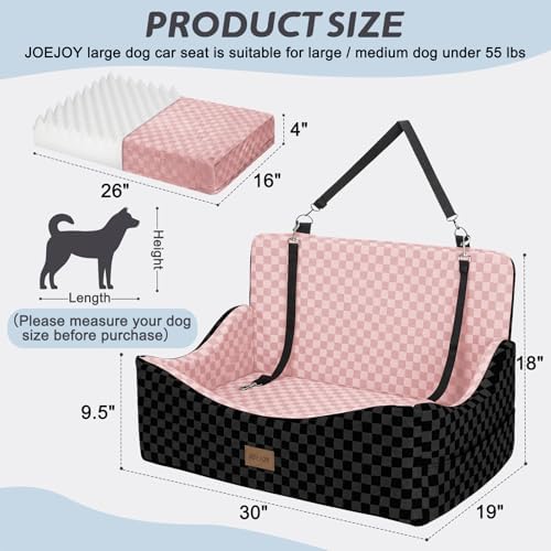 JOEJOY Dog Car Seat for Medium/Large Dogs - Reversible Dual-Sided Travel Dog Car Bed with Memory Foam, Washable Pet Booster Seat for Dogs up to 55 lbs or 2 Small Dogs, 2 Safety Leashes, Pink - Image 5