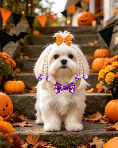 PET SHOW 100 Pack Halloween Small Dog Hair Bows Bulk with Rubber Bands - Image 5