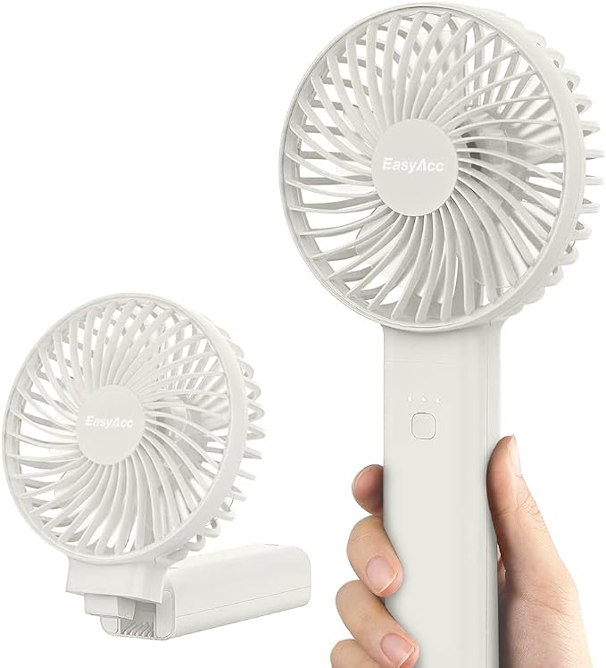 EasyAcc Personal Fans Portable Rechargeable, Washable Guard + Powerful + 180°Foldable + Professional ODM Fan + Durable, 4 Speeds Portable Cooling Fan for Travel Outdoor Office by EasyAcc