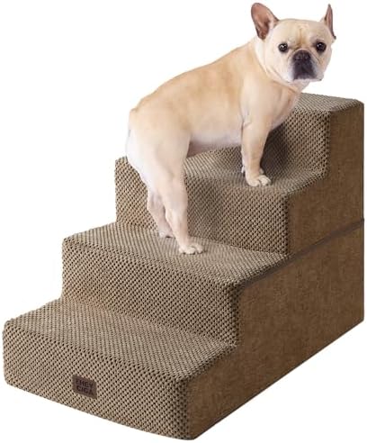 EHEYCIGA Dog Stairs for Bed 18" H, 4-Step Dog Steps for High Bed, Camel by EHEYCIGA